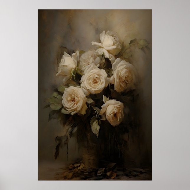 Etiska Rosor Antika Blommor Stilleben, Melankolisk Poster (Framsidan)