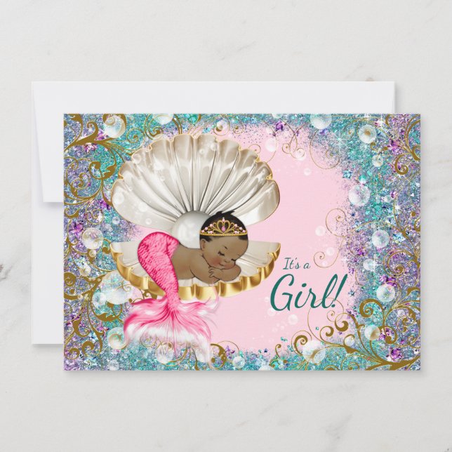 Etiska sjöjungfru baby shower inbjudningar (Framsida)