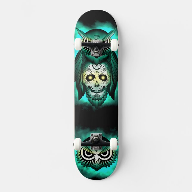 ETNIC GRÖNT UGGLA SKULL MINI SKATEBOARD BRÄDA 18,5 CM (Framsida)