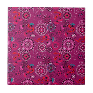 Etniker abstrakt blommönster retro crimson kakelplatta