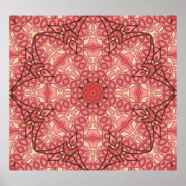 Etnisk Abstrakt blomma, Mandalas Seamless. Poster (Framsidan)