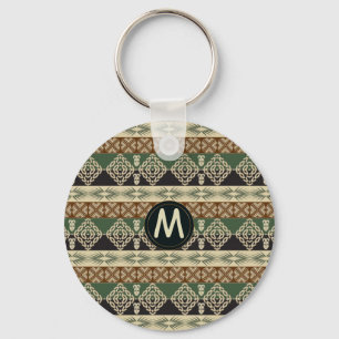 Etnisk afrikansk stam- randig pattern.monogram. nyckelring