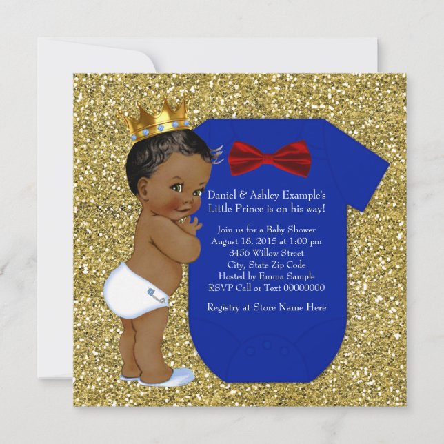 Etnisk afroamerikansk prins baby shower inbjudningar (Framsida)