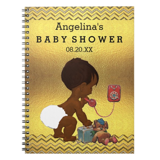 Etnisk baby på den mobila guld- sparregästboken anteckningsbok med spiral (Framsidan)