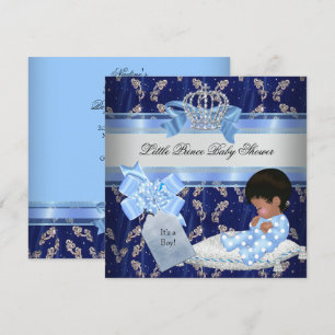 Etnisk Baby Shower Pojke Blå Lilla Prins Krona Inbjudningar