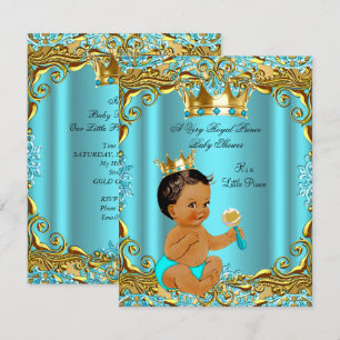 Etnisk Baby Shower Prins Guld Teal Aqua Inbjudningar
