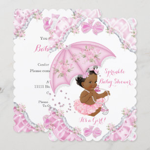 Etnisk Baby Shower Rosa Paraply Flickor Blommor Inbjudningar