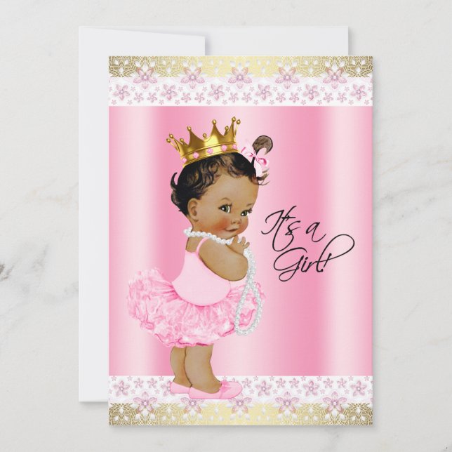 Etnisk ballerina tutu babyflicka shower inbjudningar (Framsida)