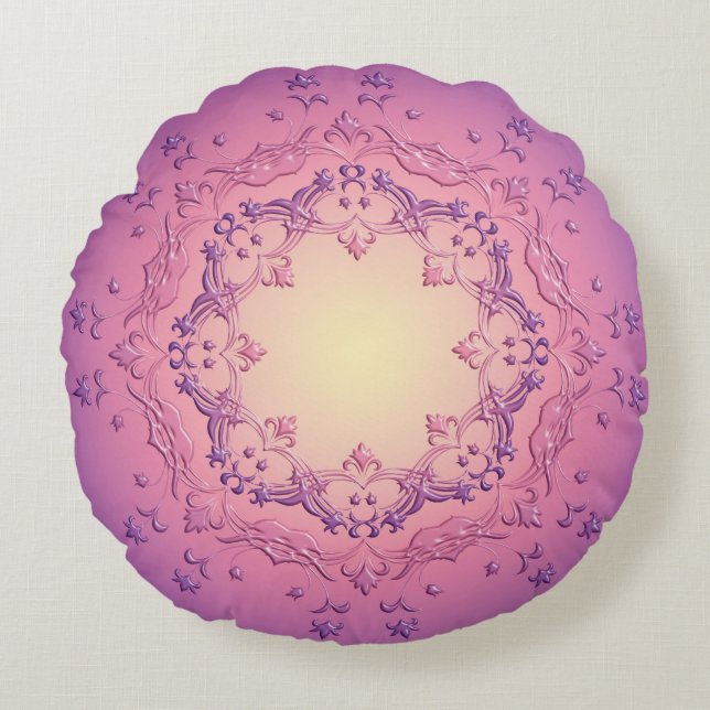 Etnisk blom- mandala rund kudde (Framsidan)