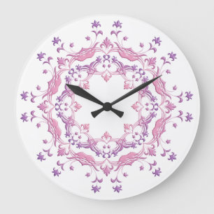 Etnisk blom- rosa mandala stor klocka