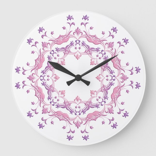Etnisk blom- rosa mandala stor klocka (Framsida)