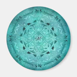 Etnisk blom- turkosgrungemandala magnet