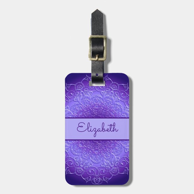 Etnisk blom- violett Mandala Bagagebricka (Vertikal Framsida)