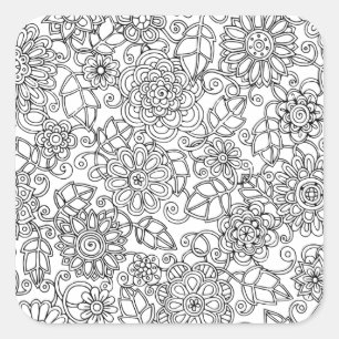 Etnisk Blommigt Doodle Fyrkantigt Klistermärke