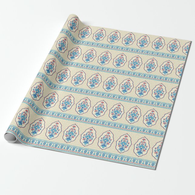 Etnisk Blommigt Fabric: Seamless Elegance Presentpapper (Utrullad)