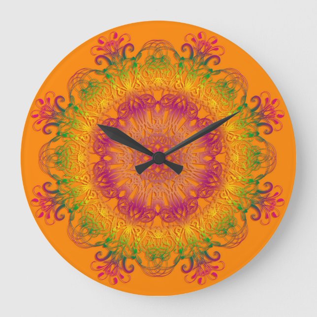 Etnisk blommigt mandala på orangens bakgrund. stor klocka (Framsida)