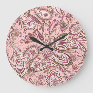 Etnisk Blommigt: Oriental Paisley Design. Stor Klocka