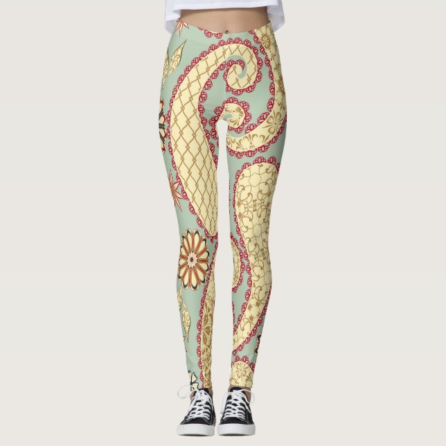 Etnisk blommigt, paisley vintage stil. leggings (Framsida)