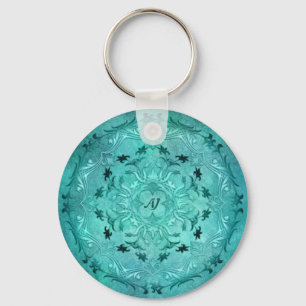 Etnisk blommigt turkos grunge mandala nyckelring