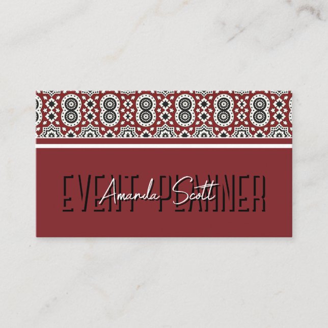 Etnisk Burgunder Sindhi Ajrak Stamdesign  Visitkort (Framsida)