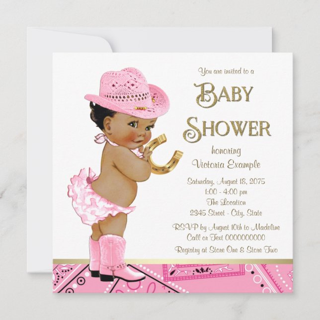 Etnisk Cowgirl Baby Shower Inbjudningar (Framsida)