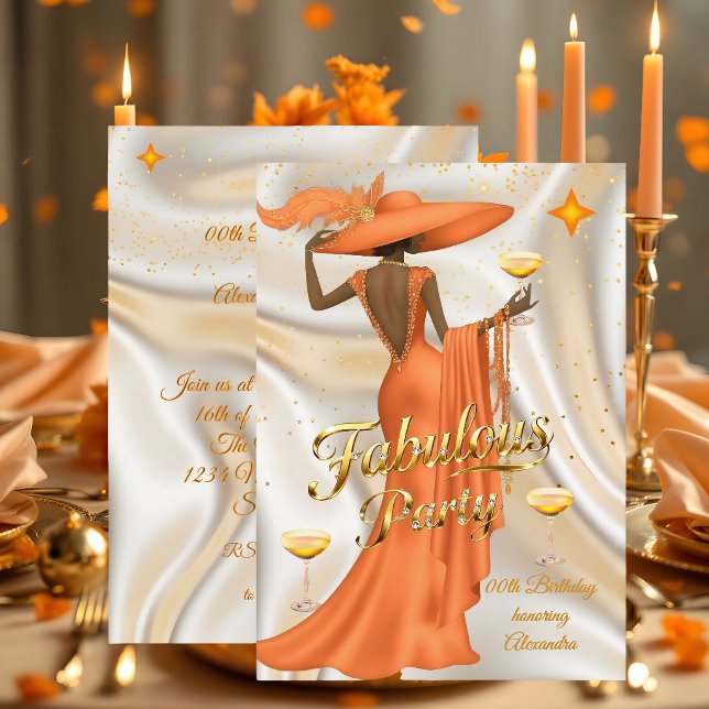 Etnisk fantastisk födelsedag Orange Guld Champagne Inbjudningar (Skapare uppladdad)