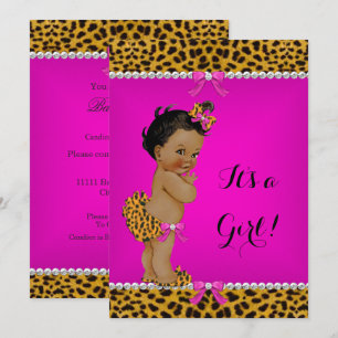 Etnisk flicka baby shower leopard het rosa inbjudningar