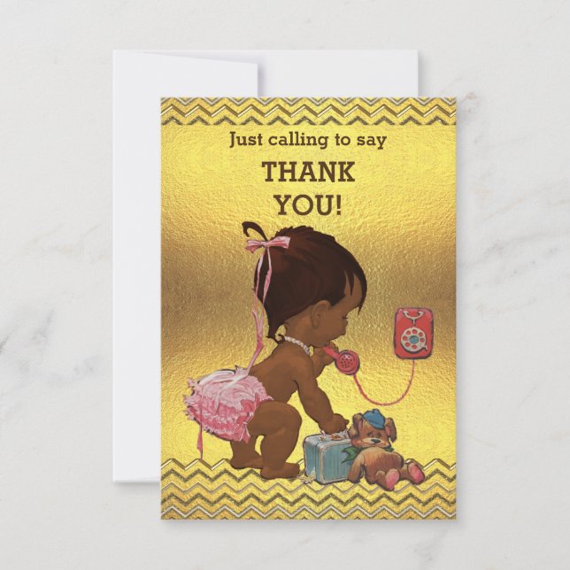 Etnisk flicka för guld- sparrar på mobilt tack kort (Framsida)