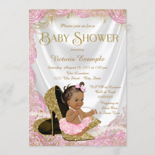Etnisk flicka högklackad sko rosa guld baby shower inbjudningar