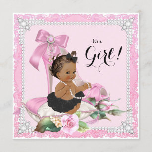 Etnisk flicka pärl högklackad sko baby shower inbjudningar