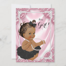 Etnisk flicka Rosa pärl Svart Tutu Baby Shower Inbjudningar