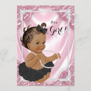 Etnisk flicka rosa pärl svart tutu baby shower inbjudningar