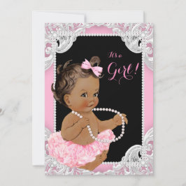 Etnisk flicka Rosa svart pärl Baby Shower Inbjudningar