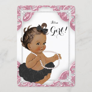 Etnisk flicka rosa svart tutu baby shower inbjudningar