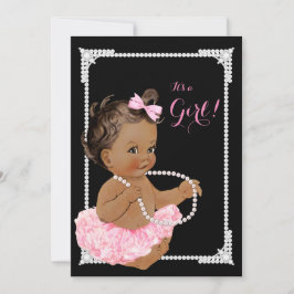 Etnisk flicka Rosa svarta pärlor baby shower Inbjudningar