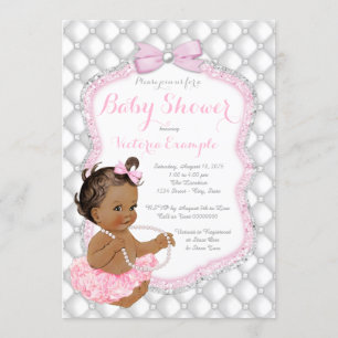 Etnisk flicka rosa tutu pärlor baby shower inbjudningar