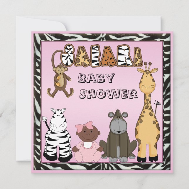Etnisk flicka- & Safaridjurbaby shower Inbjudningar (Framsida)