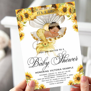Etnisk flicka solros baby shower inbjudan