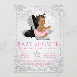 Etnisk flicka Vinterundret Snö Baby Shower Inbjudningar