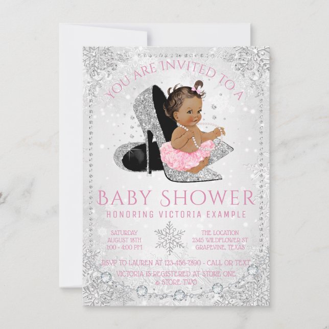 Etnisk flicka Vinterundrets bebisshower Inbjudningar (Framsida)