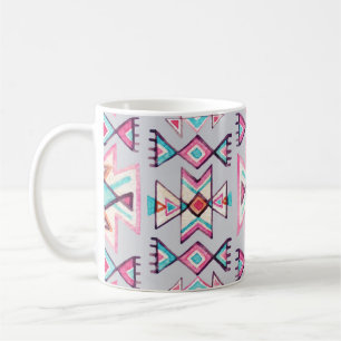 Etnisk geometri, vattenfärgstam mönster. kaffemugg
