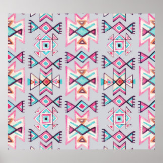 Etnisk geometri, vattenfärgstam mönster. poster