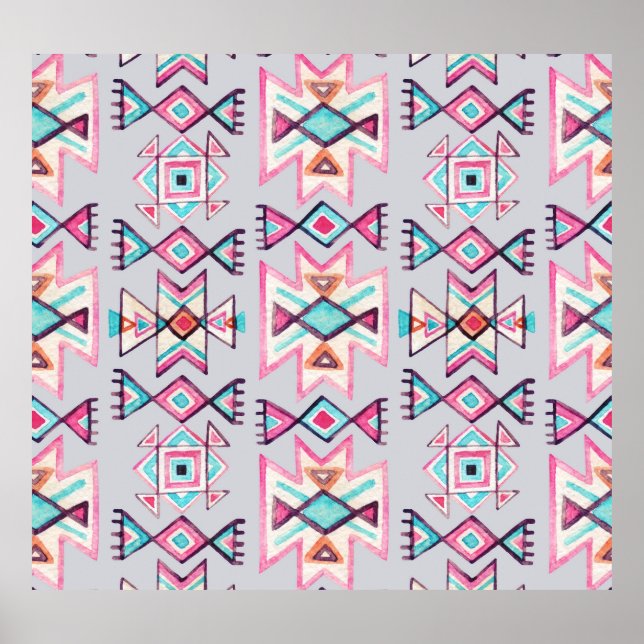 Etnisk geometri, vattenfärgstam mönster. poster (Framsidan)