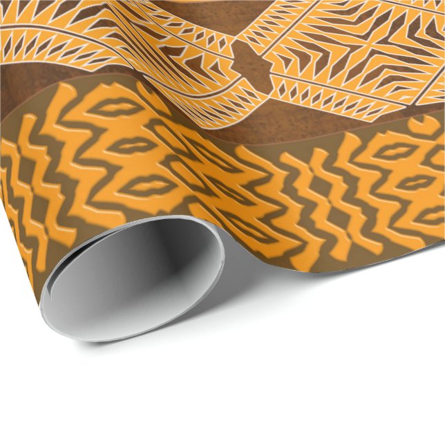 Etnisk geometrisk afrikansk orange presentpapper (Rullad Hörn)