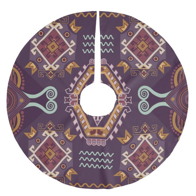 Etnisk geometrisk färgstark sömlös design julgransmatta borstad polyester (Framsidan)