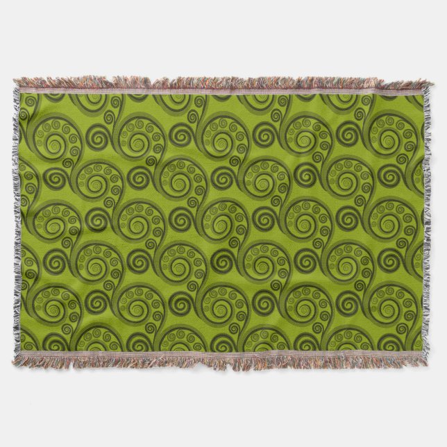 Etnisk Grönt Fern Frond Swirl Throw Blanket Filt (Framsidan)