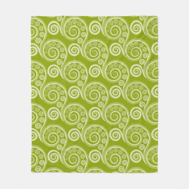 Etnisk Grönt Fern Löv Swirls Fleece Blanket (Framsidan)