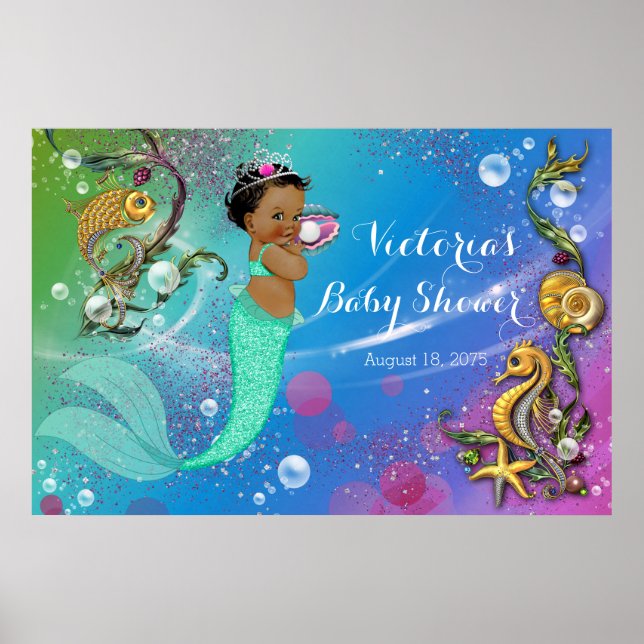 Etnisk Havsfruspidskort för Baby Shower Poster (Framsidan)