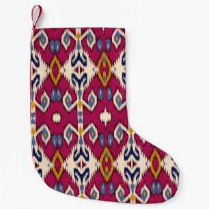 Etnisk ikat chevron mönster, bakgrund Traditionell Liten Julstrumpa