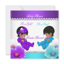 Etnisk könsbestämmande babyfest med lila teal blå 